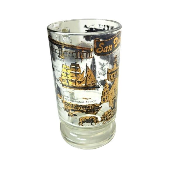 Vintage SAN DIEGO MCM Black 22 Kt Gold Souvenir Heavy Bottom Glass Beer Mug - Picture 5 of 13